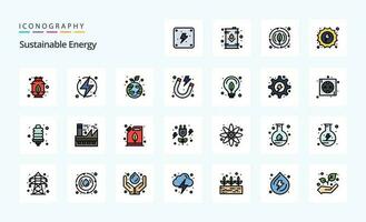Pack d'icônes de style rempli de 25 lignes d'énergie durable vecteur