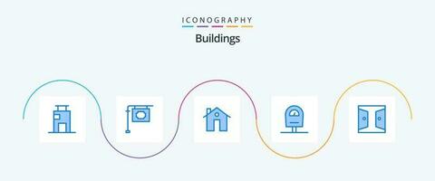 bâtiments bleu 5 icône pack comprenant porte. parking. adresse. mètre. construction vecteur