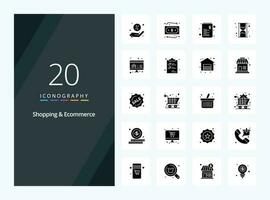 20 achats commerce électronique solide glyphe icône pour présentation vecteur