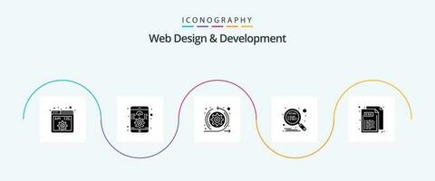 la toile conception et développement glyphe 5 icône pack comprenant CSS. référencement. agile. recherche. html vecteur