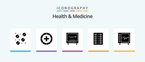 santé et médicament glyphe 5 icône pack comprenant santé. aptitude. cardiogramme. drogues. hôpital. Créatif Icônes conception vecteur