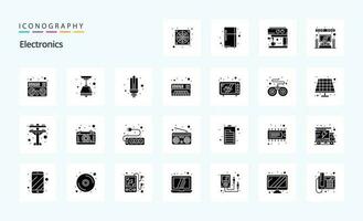 25 pack d'icônes de glyphe solide électronique vecteur