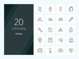 20 camping contour icône pour présentation vecteur