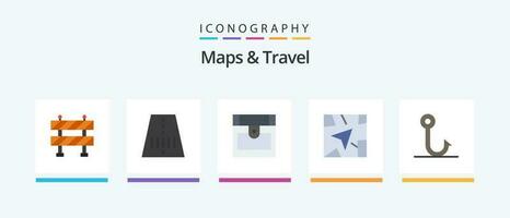 Plans et Voyage plat 5 icône pack comprenant . GPS. pêche. Créatif Icônes conception vecteur