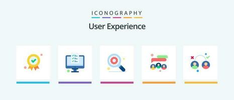 utilisateur expérience plat 5 icône pack comprenant expérience. équipe. expérience. social médias. amis. Créatif Icônes conception vecteur