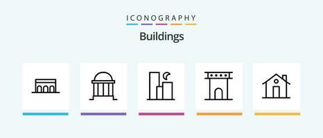 bâtiments ligne 5 icône pack comprenant marché. bâtiment. municipal. rivière. historique. Créatif Icônes conception vecteur