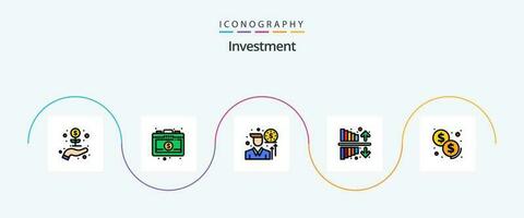 investissement ligne rempli plat 5 icône pack comprenant . investissement. investissement. espèces. investissement vecteur