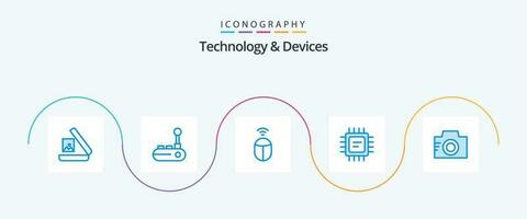 dispositifs bleu 5 icône pack comprenant . photo. Wifi. image. processeur vecteur