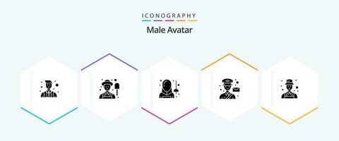 Masculin avatar 25 glyphe icône pack comprenant avatar. poste. avatar. homme. avatar vecteur