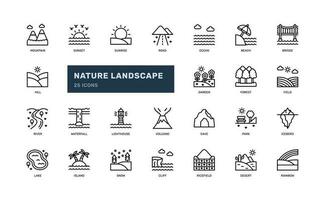 la nature paysage environnement Extérieur écologie paysage détaillé contour ligne icône ensemble vecteur