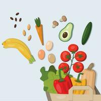 en bonne santé nourriture, des légumes et des fruits, dessin animé illustration, graines, des haricots vecteur