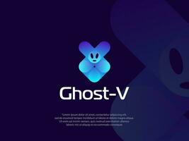 fantôme logo v lettre combinaison, avec brillant bleu gradation style vecteur