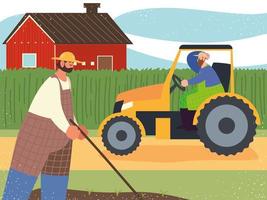 ouvrier agricole agricole et agricole dans le tracteur et la plantation vecteur
