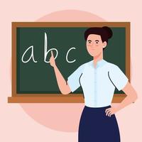 Enseignante avec tableau en classe vecteur