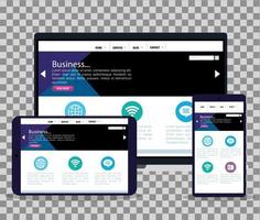 maquette de site Web réactif, développement de site Web conceptuel sur ordinateur portable, tablette et smartphone vecteur