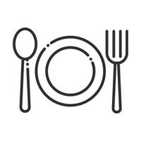 icône de style de ligne d'ustensiles de cuisine cuillère et fourchette de plat de chef vecteur