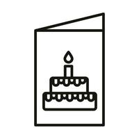 carte de voeux joyeux anniversaire avec style d'icône de ligne de fête de célébration de gâteau vecteur