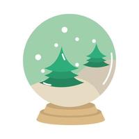 joyeux noël boule de neige arbres décoration dessin animé icône plate vecteur