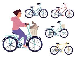 femme à vélo et ensemble de vélo vecteur