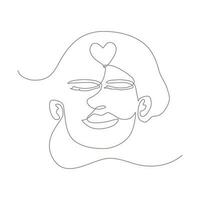 continu ligne art de Humain visage avec cœur forme symbole, soi l'amour concept. lineart vecteur illustration.