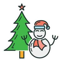 concept content Nouveau année et joyeux Noël ligne dessin animé icône, Noël étiquette vacances hiver temps plat vecteur illustration, isolé sur blanche.