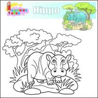 mignonne dessin animé hippopotame coloration livre vecteur