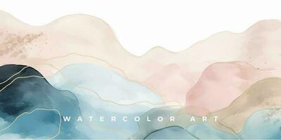 vecteur de fond d'art aquarelle. conception de papier peint avec pinceau et dessin au trait doré. ton de terre bleu, rose, ivoire, beige illustration aquarelle pour les impressions, l'art mural, la couverture et les cartes d'invitation.