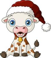 mignonne vache dessin animé portant Père Noël chapeau vecteur