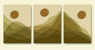 abstrait minimaliste boho Montagne paysage affiche illustration ensemble vecteur