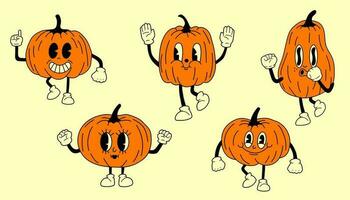 ensemble de citrouille 30s dessin animé mascotte personnage 40 ans, 50 ans, Années 60 vieux animation style. dessin animé de bonne humeur Halloween mascotte vecteur