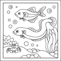 conception aqua poisson contour coloriage page pour enfant vecteur