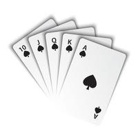 une quinte flush royale de pique sur fond blanc, des mains gagnantes de cartes de poker, des cartes à jouer de casino, des symboles de poker vectoriels vecteur