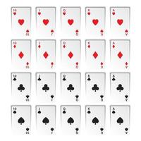 ensemble de quintes royales isolées sur fond blanc, coeurs, trèfle, carreau et pique, cartes à jouer de casino vecteur