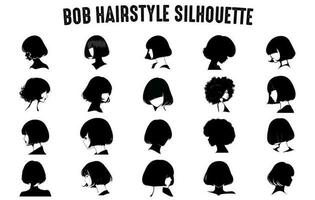 bob cheveux silhouettes vecteur ensemble, les filles coiffures silhouettes, aux femmes cheveux silhouette collection, cheveux noir silhouettes illustration