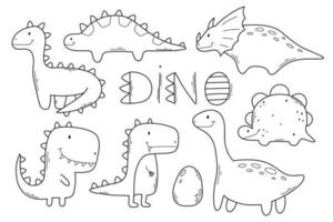 ensemble de dinosaures dans griffonnage style. linéaire collection de mignonne dinosaures. vecteur illustration.