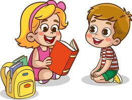mignonne des gamins en train de lire ensemble vecteur
