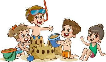 les enfants fabrication le sable Château à le plage vecteur