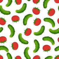 sans couture modèle avec vert concombres et rouge tomates sur une blanc Contexte. modèle et des légumes vecteur