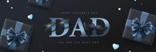 carte de fête des pères avec boîte-cadeau sur fond sombre vecteur
