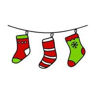 Noël chaussettes pour cadeaux sur corde. de fête décoration pour Nouveau an. fête et décor. griffonnage dessin animé vecteur