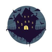 Halloween hanté maison isolé sur blanc Contexte. effrayant foncé silhouette de Accueil ou manoir. dessin animé vecteur effrayant illustration. gothique mignonne ville