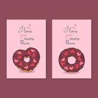 illustrations vectorielles. félicitations pour la Saint-Valentin. cartes avec des beignets. vecteur