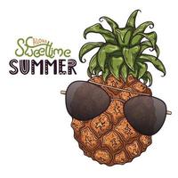 illustration vectorielle d'ananas. lettrage aloha temps doux été. vecteur