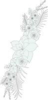 noir et blanc fleurs, bourgeons et feuilles composition vecteur illustration