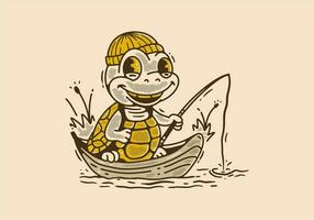 mascotte personnage illustration de le tortue pêche sur le bateau vecteur