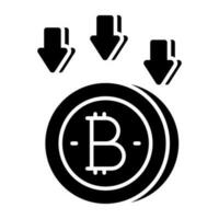 vers le bas flèches avec btc symbolisant concept de bitcoin perte vecteur