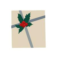 Noël cadeau boîte avec ruban et arc rouge et beige vecteur illustration, joyeux Noël et content Nouveau année de fête traditionnel hiver vacances décor, ornement pour affiche, salutation carte, autocollant