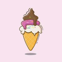 mignonne vecteur illustration fondu la glace crème avec cône