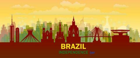 Voyage Repères Brésil avec silhouette architecture arrière-plan, Brésil journée anniversaire. vecteur