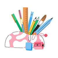 crayon Cas avec école Provisions vecteur illustration